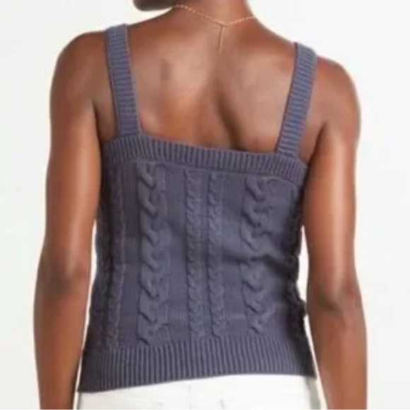 Evereve Cotton Cable Knit Tank in Navy Size S - Picture 2 of 7